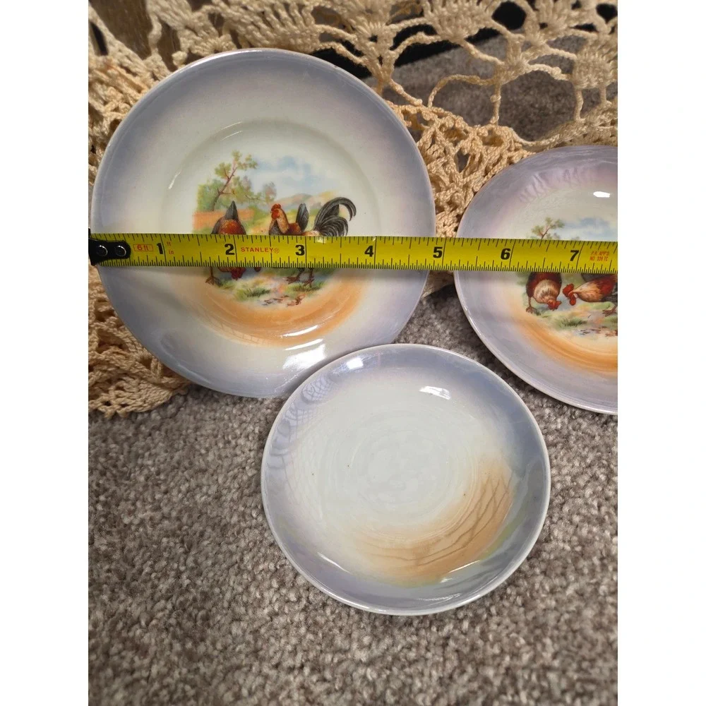 Vintage Germany 282 Lusterware Rooster Tea Set Miniature Sugar Bowl Cups Plates
